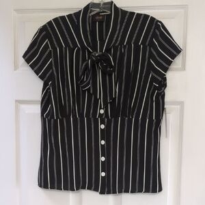 Retro Black and White Striped Women's Top Size L